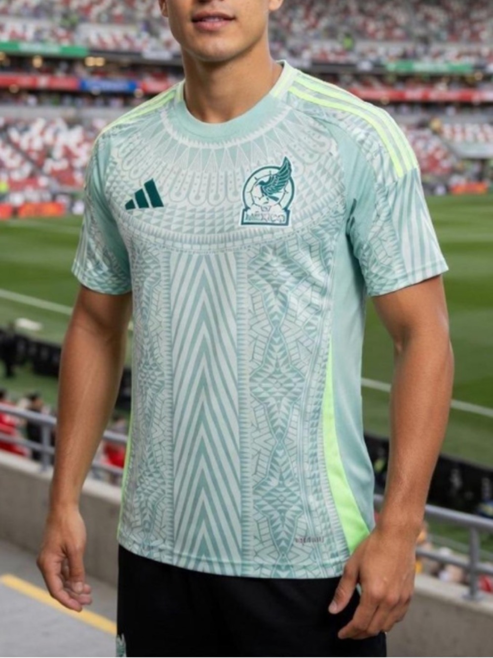 adidas Men's Mexico Away 2024 Soccer Slim Fit Jersey linen green size Small